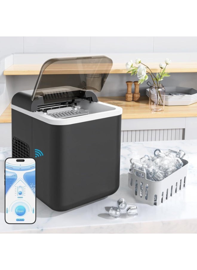 Eesyy Countertop Ice Maker with App Control, 12kg in 24Hrs, 9 Bullet Ice Cubes in 6 Mins, Self-Cleaning Ice Machine with Basket and Scoop, Ideal for Home, Kitchen, Office, Quiet Operation, Black  - Image 1