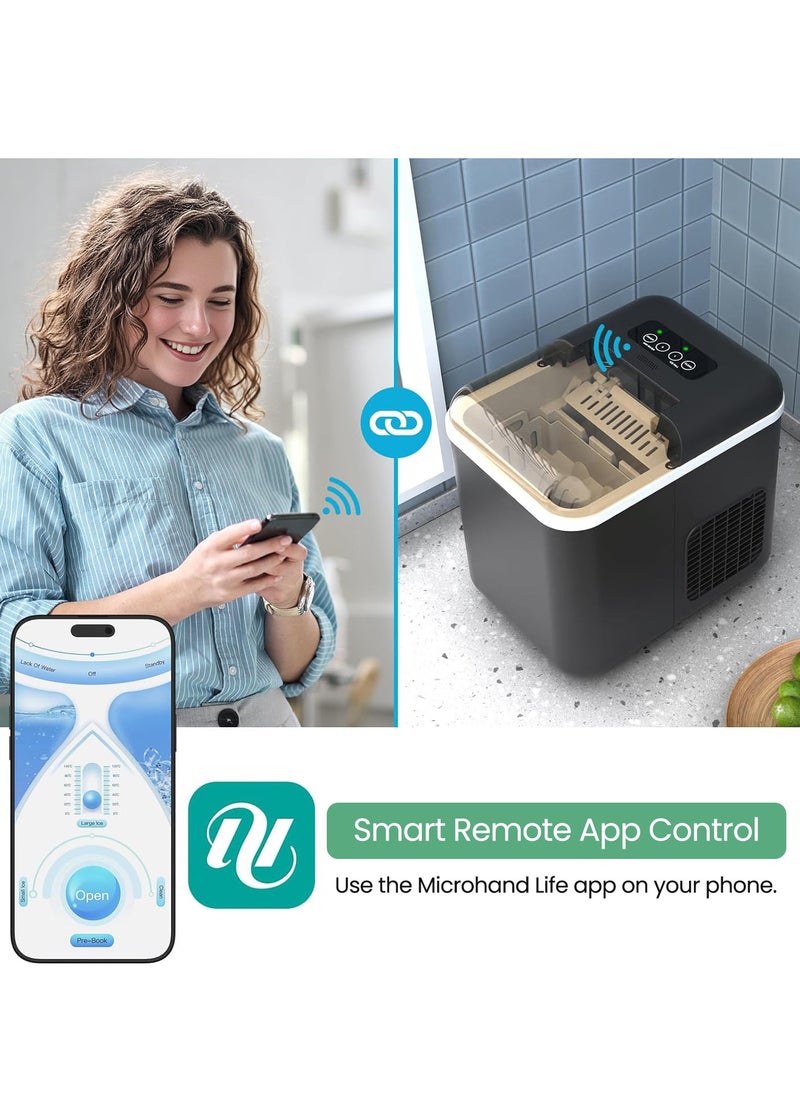 Countertop Ice Maker with App Control, 12kg in 24Hrs, 9 Bullet Ice Cubes in 6 Mins, Self-Cleaning Ice Machine with Basket and Scoop, Ideal for Home, Kitchen, Office, Quiet Operation, Black