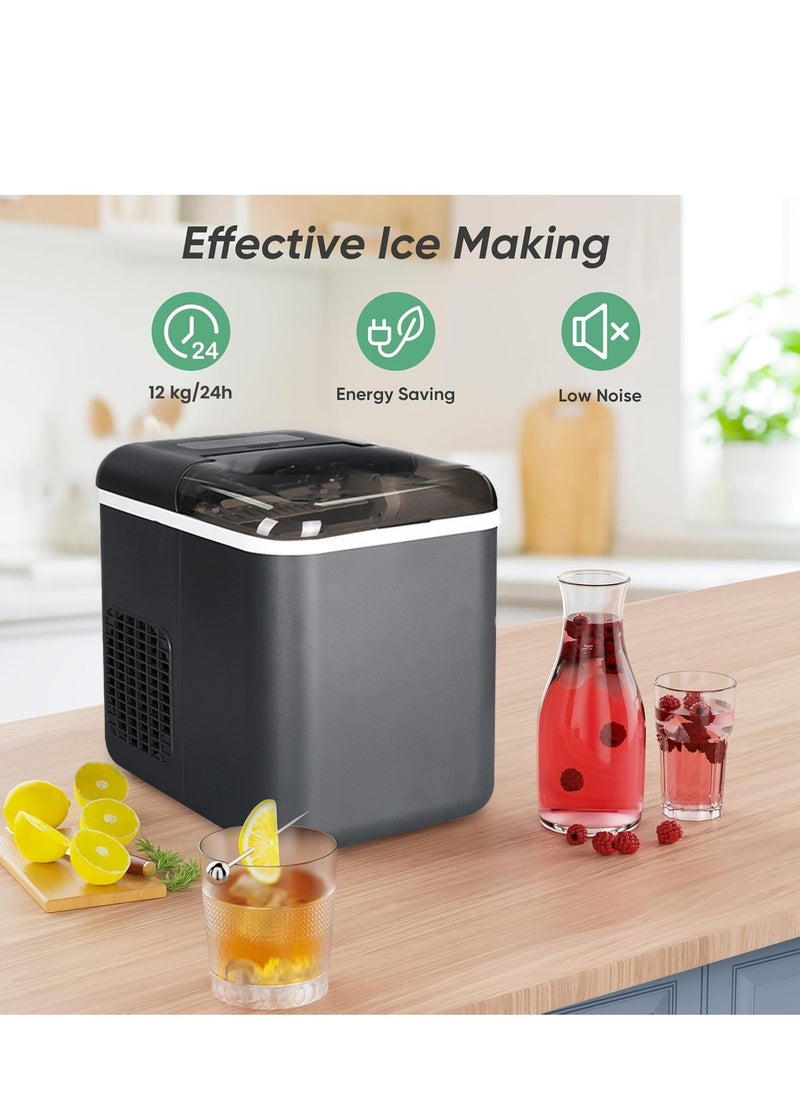 Eesyy Countertop Ice Maker with App Control, 12kg in 24Hrs, 9 Bullet Ice Cubes in 6 Mins, Self-Cleaning Ice Machine with Basket and Scoop, Ideal for Home, Kitchen, Office, Quiet Operation, Black  - Image 3