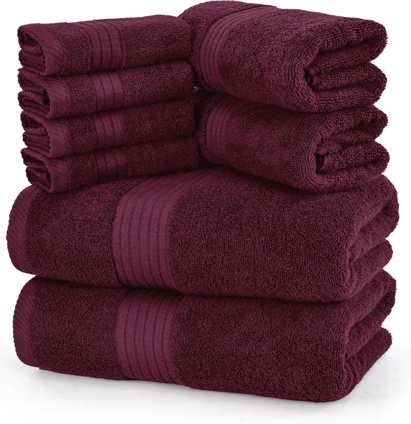 Utopia Towels Utopia 8 Piece Towel Set, 2 Bath, 2 Hand and 4 Towel Set, 100% Ring Spun Cotton, Highly Absorbent Towels for Bathroom, Sports, Hotel - Burgundy - Image 1