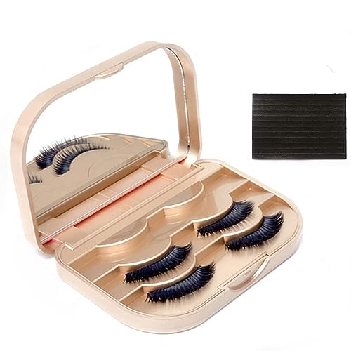 YiQiYi Cosmetic Case Empty Eyelashes Storage Case with Makeup Mirror Holder Box Fake Eyelash Packing Travel Storage Case Eyelashes Bag(Gold) - Image 1