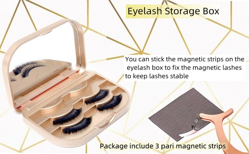 YiQiYi Cosmetic Case Empty Eyelashes Storage Case with Makeup Mirror Holder Box Fake Eyelash Packing Travel Storage Case Eyelashes Bag(Gold) - Image 5