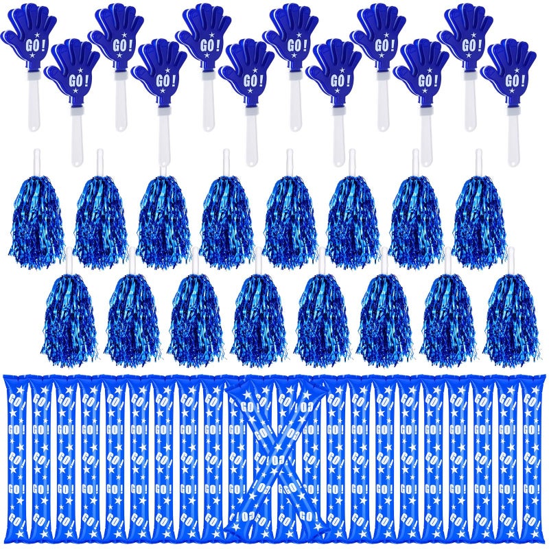 Hungdao 60 Pcs Noise Makers Homecoming Football Favors Include 24 Thunder Sticks Cheer Sticks 12 Hand Clapper 24 Cheerleading Pom Poms for Sporting Events Pep Rally SuppliesBlue - Image 3