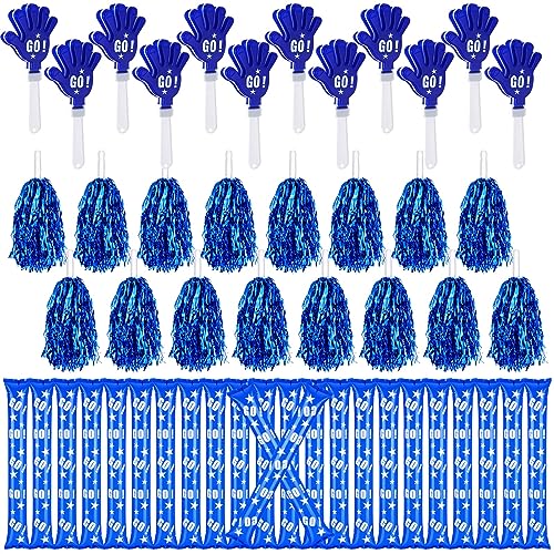 Hungdao 60 Pcs Noise Makers Homecoming Football Favors Include 24 Thunder Sticks Cheer Sticks 12 Hand Clapper 24 Cheerleading Pom Poms for Sporting Events Pep Rally SuppliesBlue - Image 1