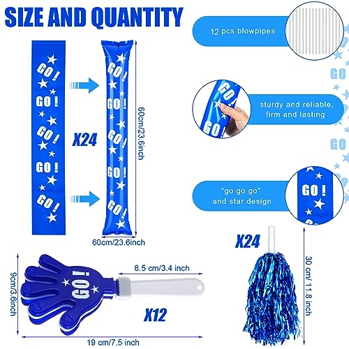 Hungdao 60 Pcs Noise Makers Homecoming Football Favors Include 24 Thunder Sticks Cheer Sticks 12 Hand Clapper 24 Cheerleading Pom Poms for Sporting Events Pep Rally SuppliesBlue - Image 5