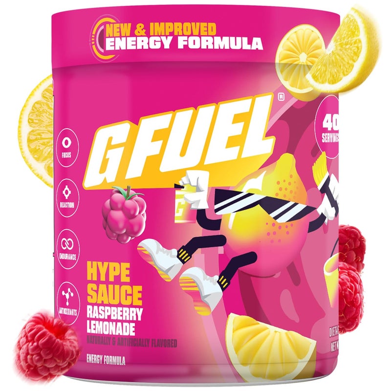 G Fuel Hype Sauce 2.0 Energy Drink Powder, Pre Workout Caffeine Mix for Gaming, Sugar Free Focus Amino, Vitamin + Antioxidants, 8.7oz (Raspberry Lemonade, 40 Servings) - Image 1