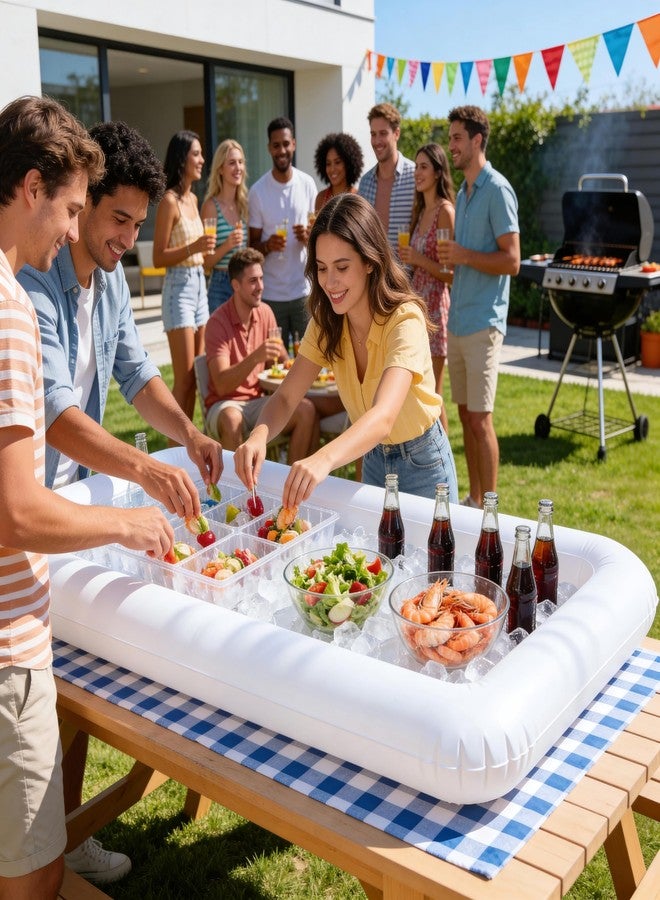 Moon Boat 2 Pack Inflatable Serving Bar Buffet Cooler - Ice Tray for Food & Drinks, Portable for Parties, BBQ, Picnic, Pool Keep Cold All Day Reusable & Leak-Proof Summer Essentials - Image 5