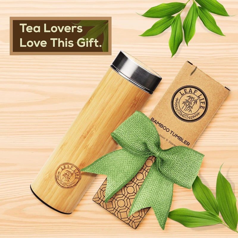 LeafLife Premium Bamboo Tea Bottle for Loose Tea - Tea Infuser Bottle - Tea Gifts - Insulated Water Bottle/Coffee Tumbler/Tea - Tea Gift Set, Tea Accessories - Tea Tumbler 12oz - Image 2