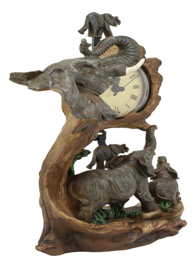 إيبروس جيفت ساعة طاولة من إيبروس وايلد سفاري، تصور عائلة من الأفيال الأفريقية، أب وصغيره، مع بندول، من إنتاج سافانا فورست جانجل هابيتات، ساعات مكتبية، تمثال - Image 5
