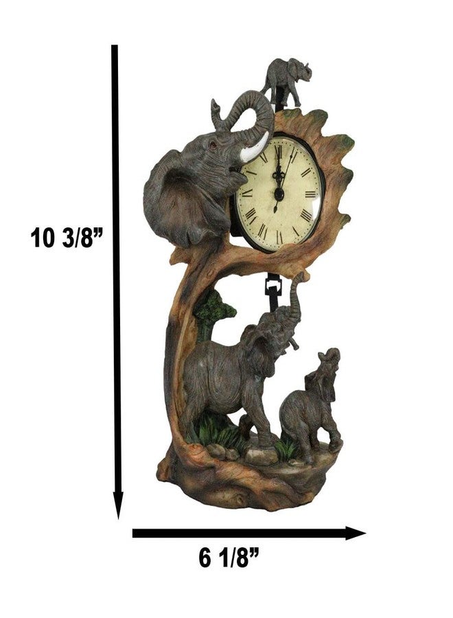 إيبروس جيفت ساعة طاولة من إيبروس وايلد سفاري، تصور عائلة من الأفيال الأفريقية، أب وصغيره، مع بندول، من إنتاج سافانا فورست جانجل هابيتات، ساعات مكتبية، تمثال - Image 3