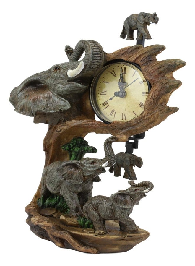 إيبروس جيفت ساعة طاولة من إيبروس وايلد سفاري، تصور عائلة من الأفيال الأفريقية، أب وصغيره، مع بندول، من إنتاج سافانا فورست جانجل هابيتات، ساعات مكتبية، تمثال - Image 4
