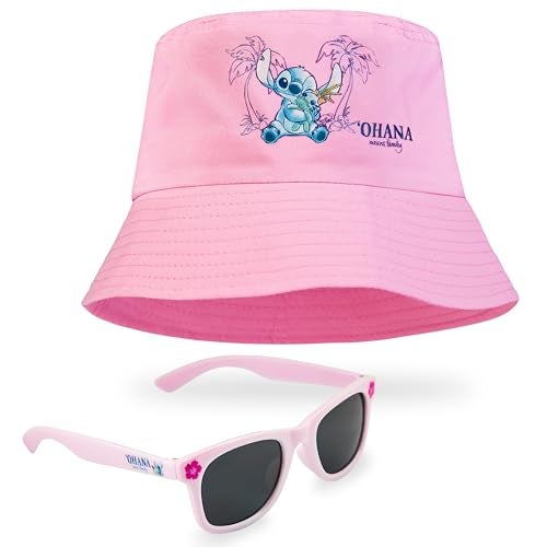 Disney Stitch Sunglasses and Bucket Hat Summer Sun Hat 100 UV Protection Kids Sunglasses Gifts for Girls Pink - Image 1