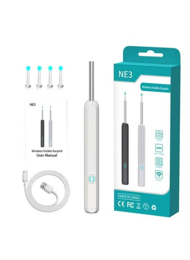 N3 Ear Wax Removal, Wi-Fi Visible Wax Elimination Spoon with 4 Soft Silicone Ear Scoops, Wireless Ear Endoscope 1080p with LED Light for iPhone, iPad, Android Phones (Black) - Image 1