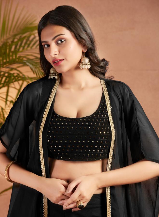 KASYA Women Viscose Sequined Crop Top, Pants and Shrug Co-Ords - Image 4