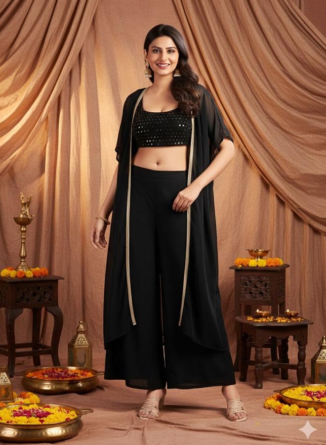 KASYA Women Viscose Sequined Crop Top, Pants and Shrug Co-Ords - Image 3