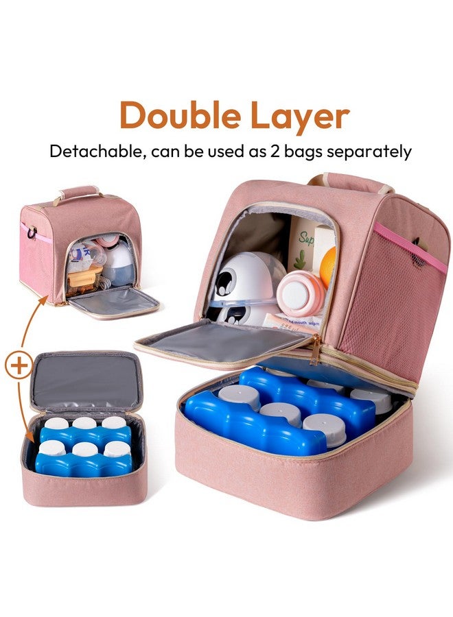نسفي حقيبة ظهر مضخة الثدي NCVI متوافقة مع Spectra S1 وS2 وMedela، مبرد حليب الثدي المنفصل ذو الطبقتين، حقيبة مضخة متعددة الوظائف للأمهات المرضعات العاملات، لون وردي - Image 1