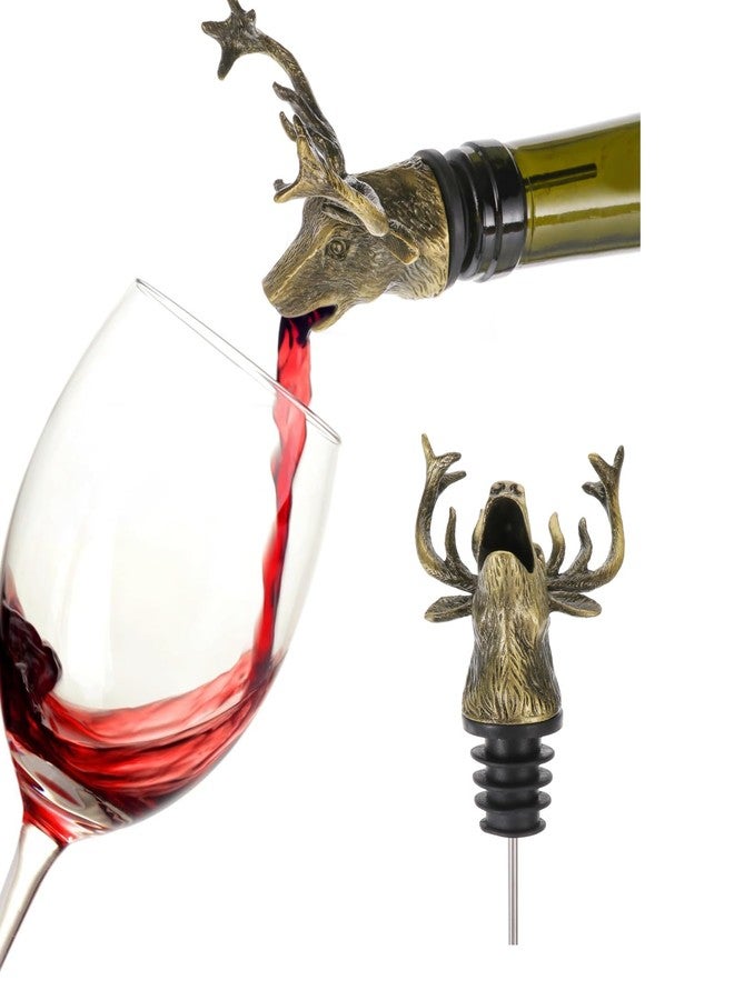 STOBAZA Deer Head Wine Pourer Aerator, Stag Liquor Bottle Spouts for Alcohol, Hunting Presents for Men Dad Husband, Funny Stocking Stuffers, Zinc Alloy Elk Animal Stopper for Bar - Image 1