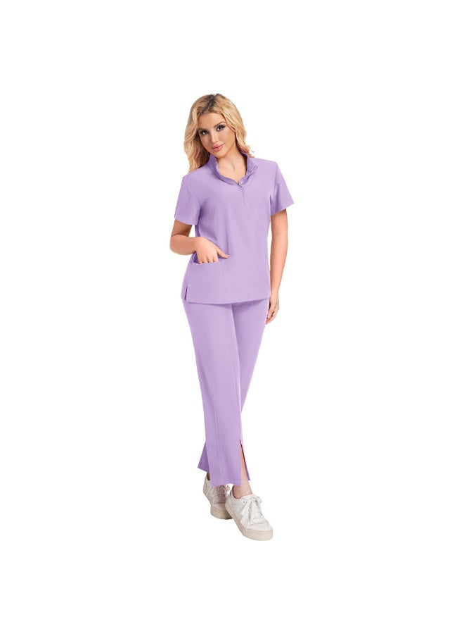 Loquat طقم مآزر طبية للنساء طقم زي طبي بنفسجي فاتح - Image 1