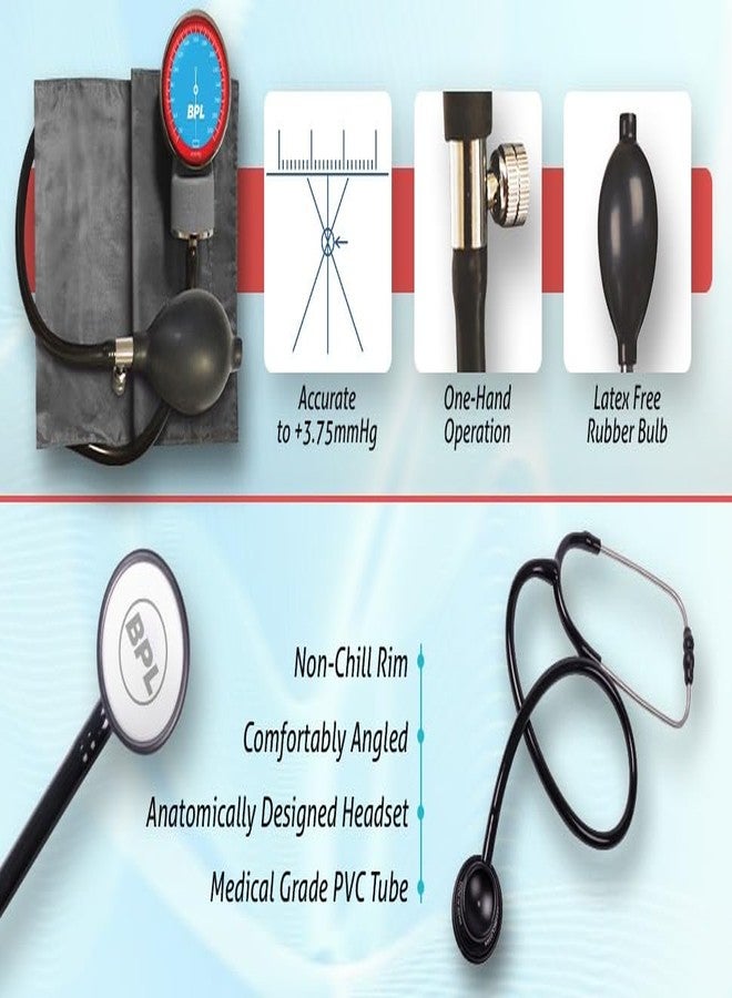 BPL Medical Technologies Manual Large Dial Aneroid Sphygmomanometer Blood Pressure Monitor with ST-01 DIA Cast Stethoscope - Image 4