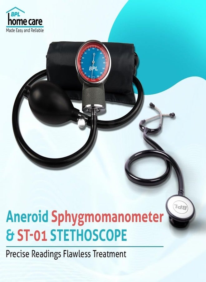 BPL Medical Technologies Manual Large Dial Aneroid Sphygmomanometer Blood Pressure Monitor with ST-01 DIA Cast Stethoscope - Image 2