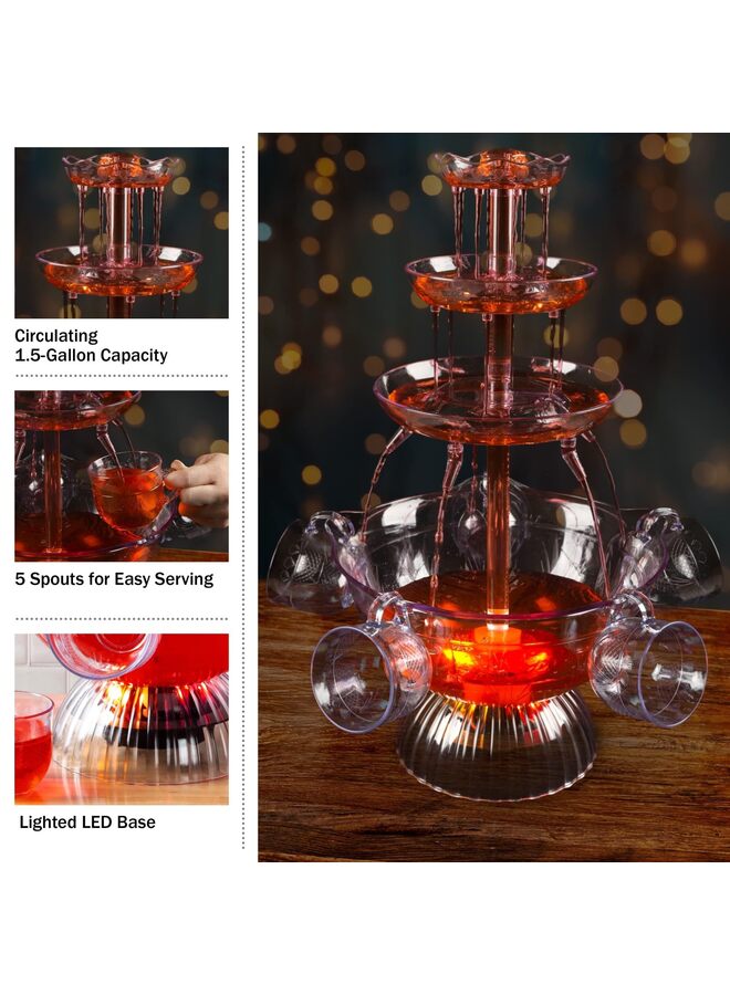 يُسلِّم موزع مشروبات سعة 1.5 جالون، نافورة حفلات نوستالجيا ثلاثية الطبقات، مع قاعدة مضاءة و5 أكواب قابلة لإعادة الاستخدام للعصير (شفاف) - Image 2