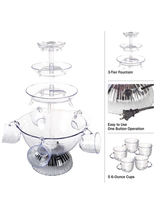 يُسلِّم موزع مشروبات سعة 1.5 جالون، نافورة حفلات نوستالجيا ثلاثية الطبقات، مع قاعدة مضاءة و5 أكواب قابلة لإعادة الاستخدام للعصير (شفاف) - Image 3