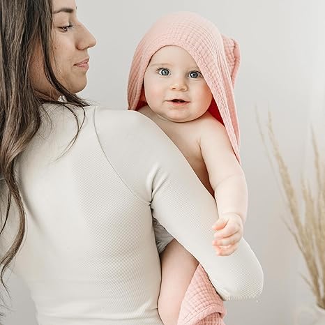 Konssy 2-Pack Muslin Hooded Baby Towels, 100% Cotton, Ultra-Soft & Absorbent Baby Bath Towels with Hood for Newborn & Infant (Pink, Floral,30" x 30") - Image 2