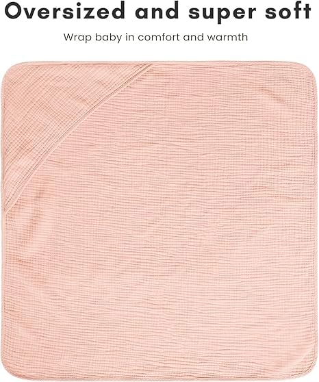 Konssy 2-Pack Muslin Hooded Baby Towels, 100% Cotton, Ultra-Soft & Absorbent Baby Bath Towels with Hood for Newborn & Infant (Pink, Floral,30" x 30") - Image 4