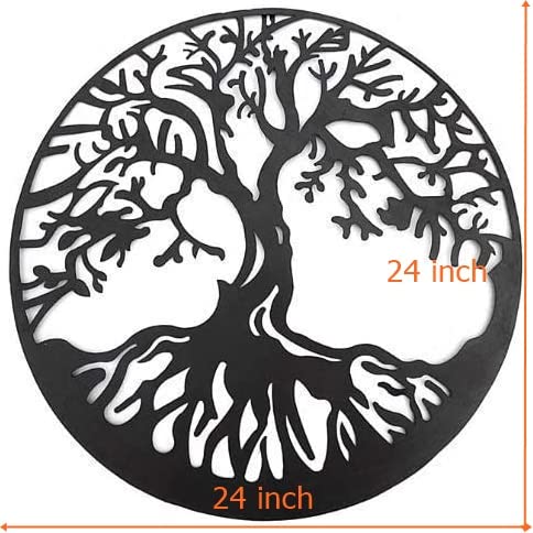 Bellaa 20230 Metal Wall Art Tree Circle Of Life Round Hanging Sculptures Indoor Living Room Outdoor Garden Patio Decor Black 24 inch - Image 2