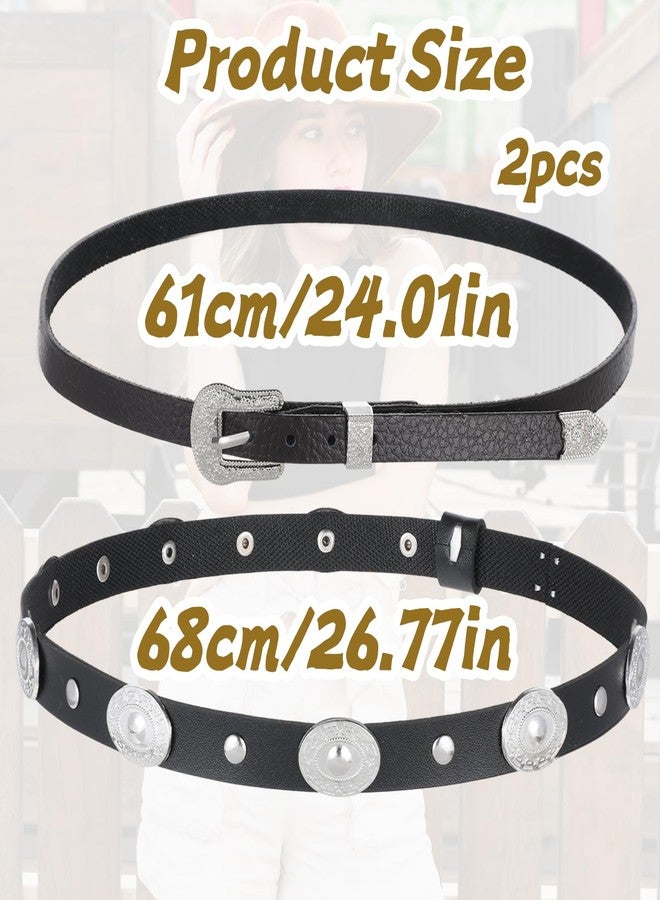 Xosjska 2PCS Black Cowboy Hat Bands for Men, Adjustable Western Hat Bands for Cowboy Hats Leather Straw Cowgirl Hatbands Belt with Buckle for Men Women All Styles of Hats Band - Image 4