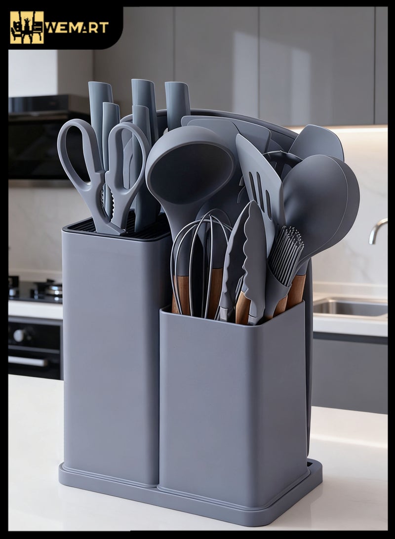 WEMART 19-Piece Knife and Kitchenware Set Cookware Tools Spoons and Knifes Set Grey - Image 1