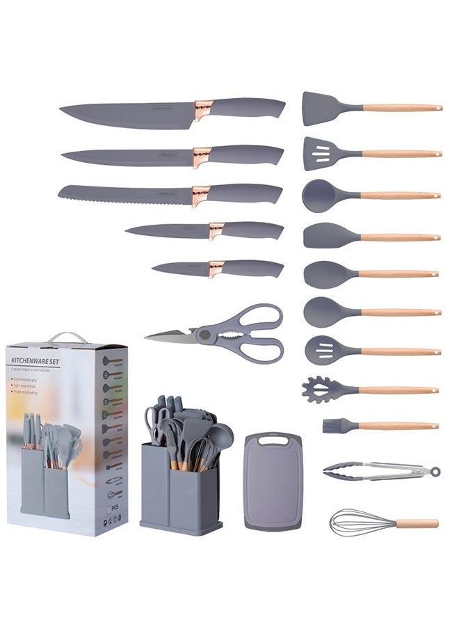 WEMART - 19-Piece Knife and Kitchenware Set Cookware Tools Spoons and Knifes Set Grey - Image 1