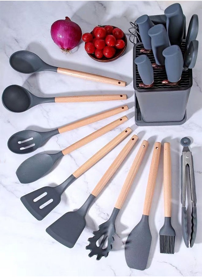 WEMART - 19-Piece Knife and Kitchenware Set Cookware Tools Spoons and Knifes Set Grey - Image 1