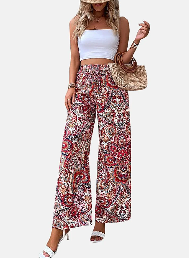 يونيكي Red Printed Wide Leg Palazzos