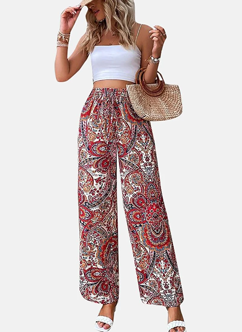 يونيكي Red Printed Wide Leg Palazzos