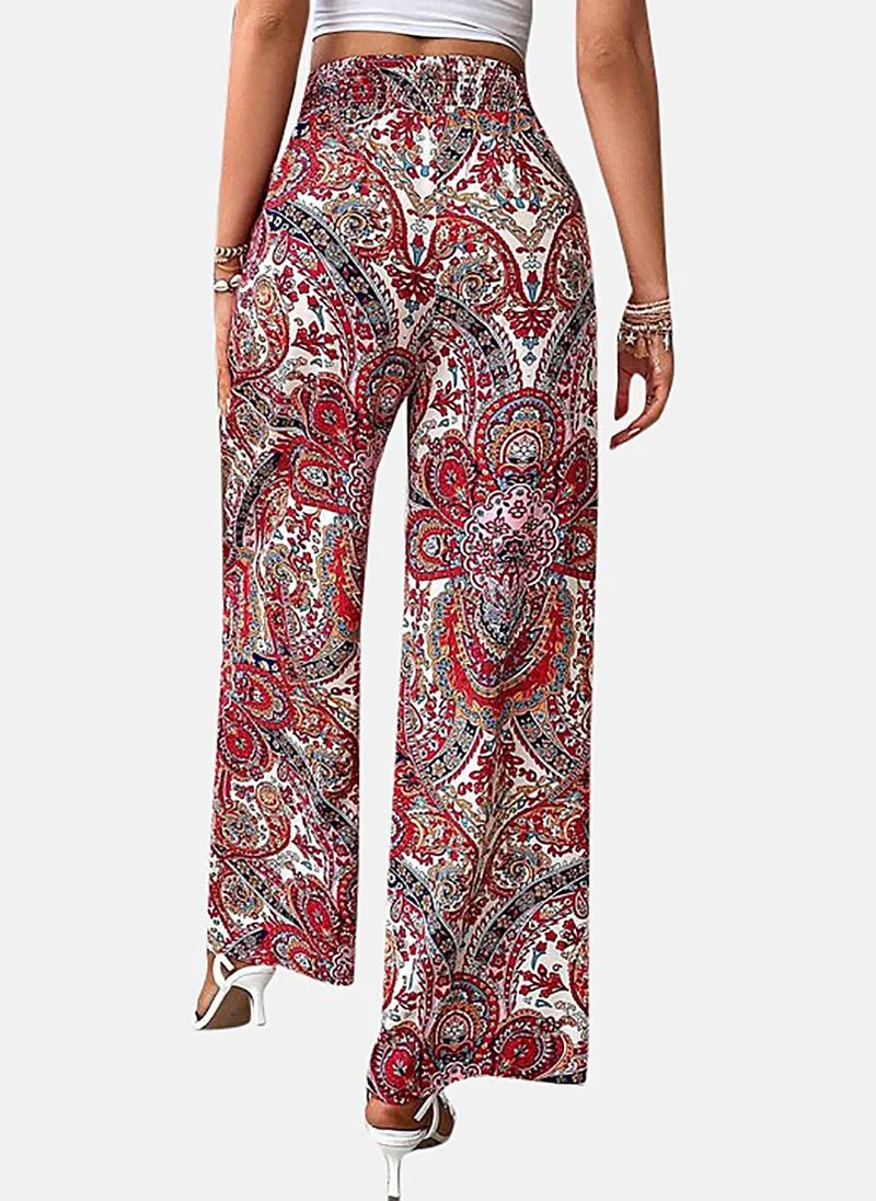 يونيكي Red Printed Wide Leg Palazzos