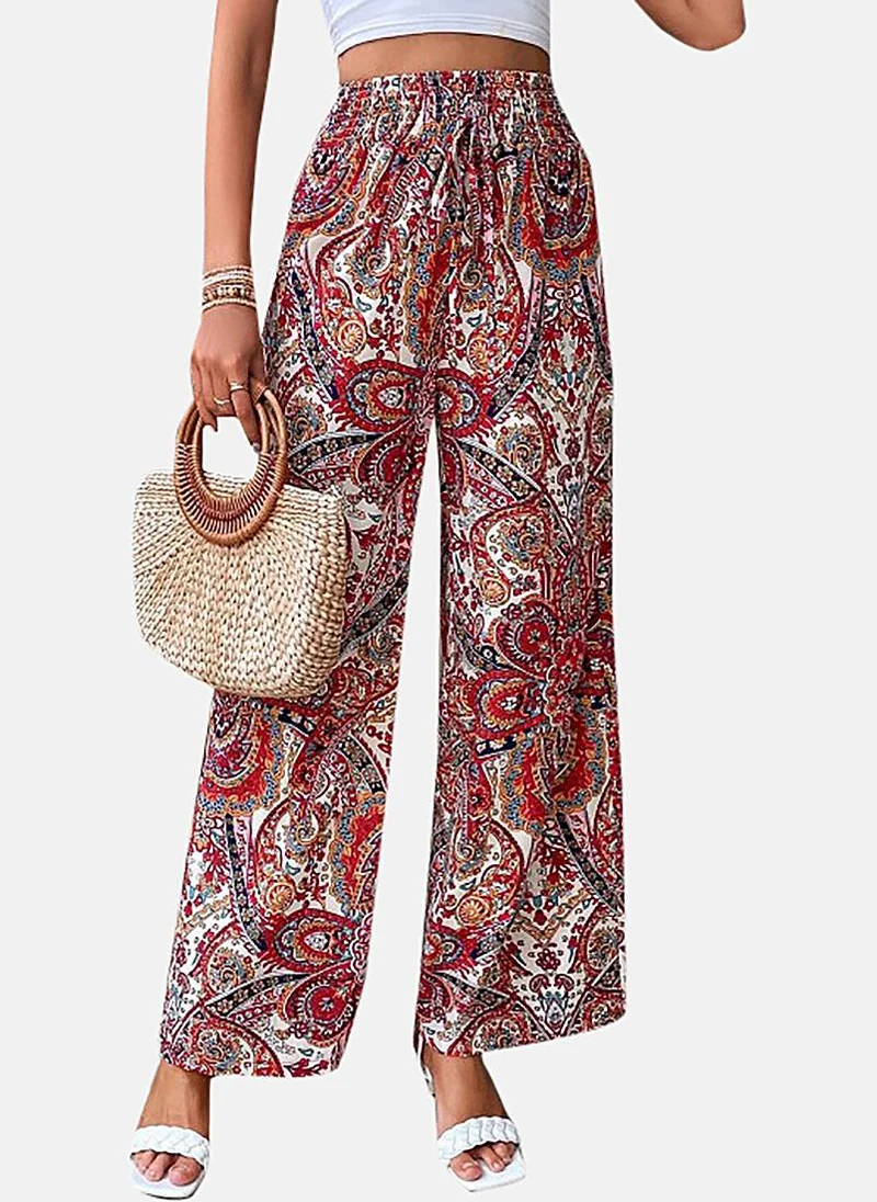 يونيكي Red Printed Wide Leg Palazzos