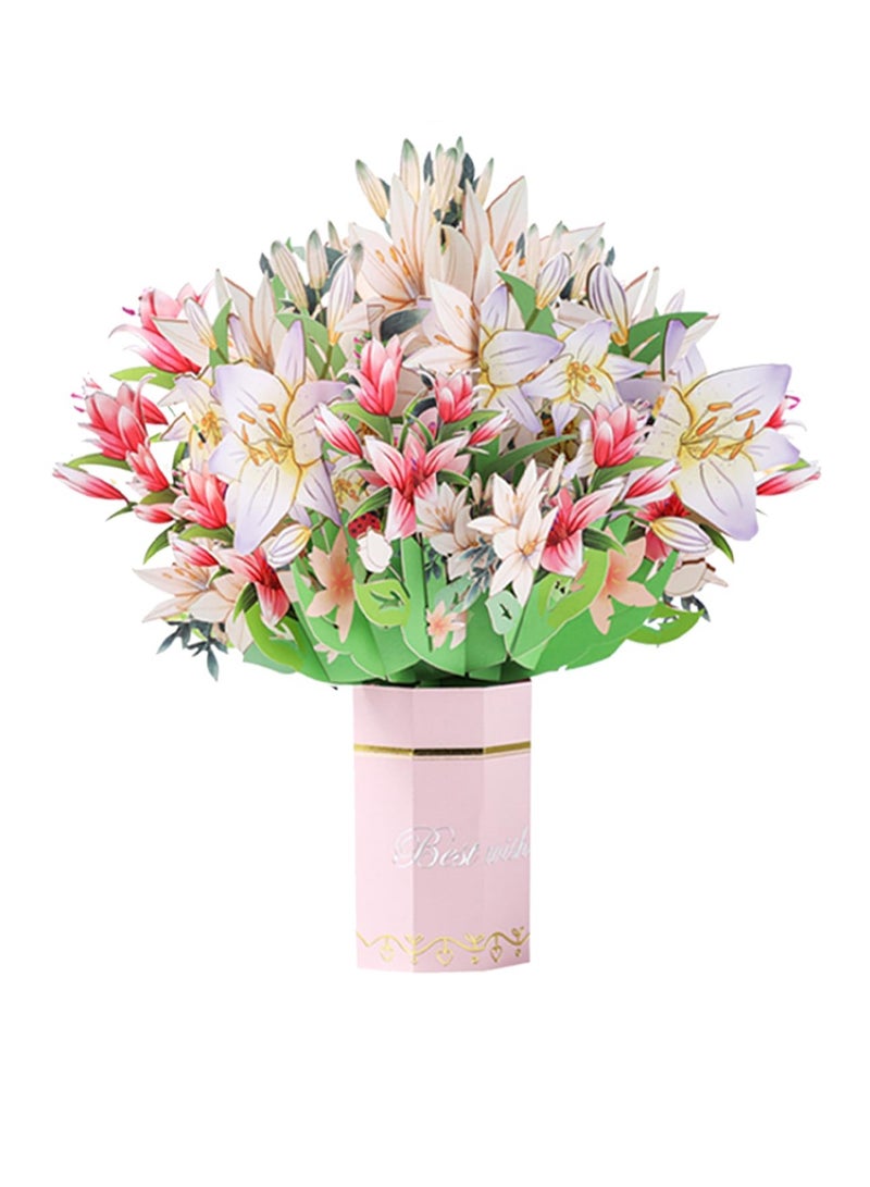 SOLARAE Pop Up Flower Cards, Mothers Day Cards for Mom, Forever Flower Bouquet 3D Paper Cards Pop Up with Note Card and Envelope, Gifts for Women, for Birthday Gifts, Thank You Cards, Graduation Cards - Lily - Image 1