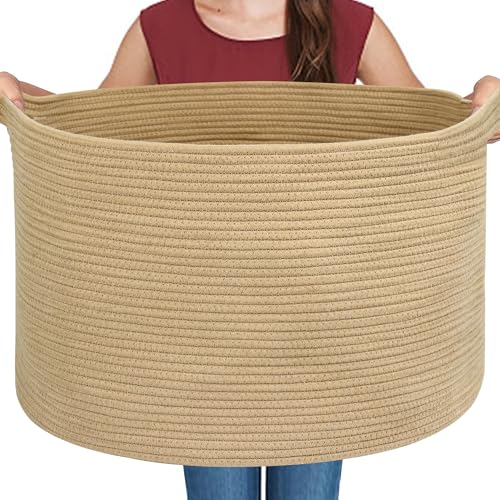 MEGASKET Extra Large Storage Basket, 22" X 22" X 14" Stuffed Animal Basket for Living Room Kids Room, Soft Cotton Rope Bin With Handle, Throw Blanket Storage, Stuffed Animal Toy Organizer Box - Image 1