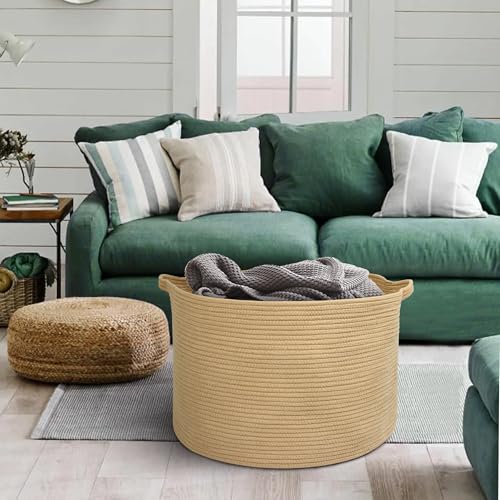 MEGASKET Extra Large Storage Basket, 22" X 22" X 14" Stuffed Animal Basket for Living Room Kids Room, Soft Cotton Rope Bin With Handle, Throw Blanket Storage, Stuffed Animal Toy Organizer Box - Image 5