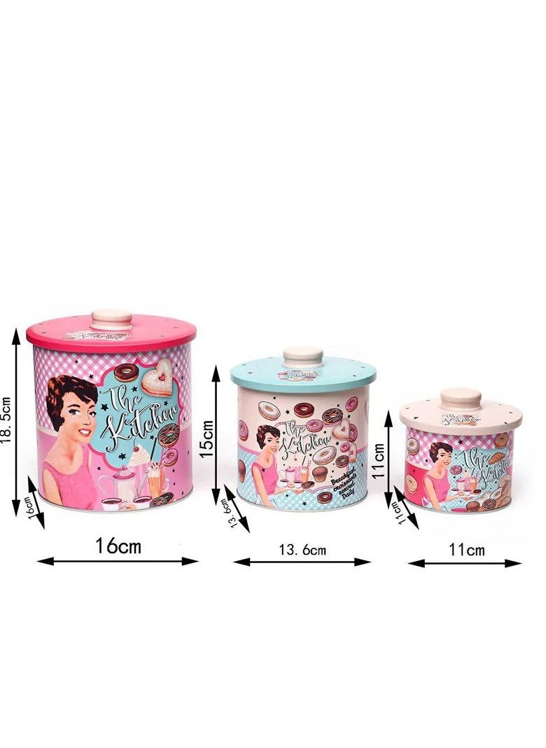 Generic Round Candy and Biscuit Packaging and Saving Tinplate Metal Box Set 3 Pieces  - Image 4