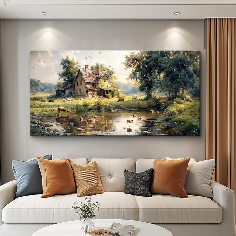 EMODA Farm Wall Painting Canvas 60x120 cm Framed – Rustic Landscape Wall Decor for Home | Large Framed Canvas Print for Living Room Bedroom Home Office Wall Decoration – Premium Quality Artwork for Modern Interior Styling - Image 2
