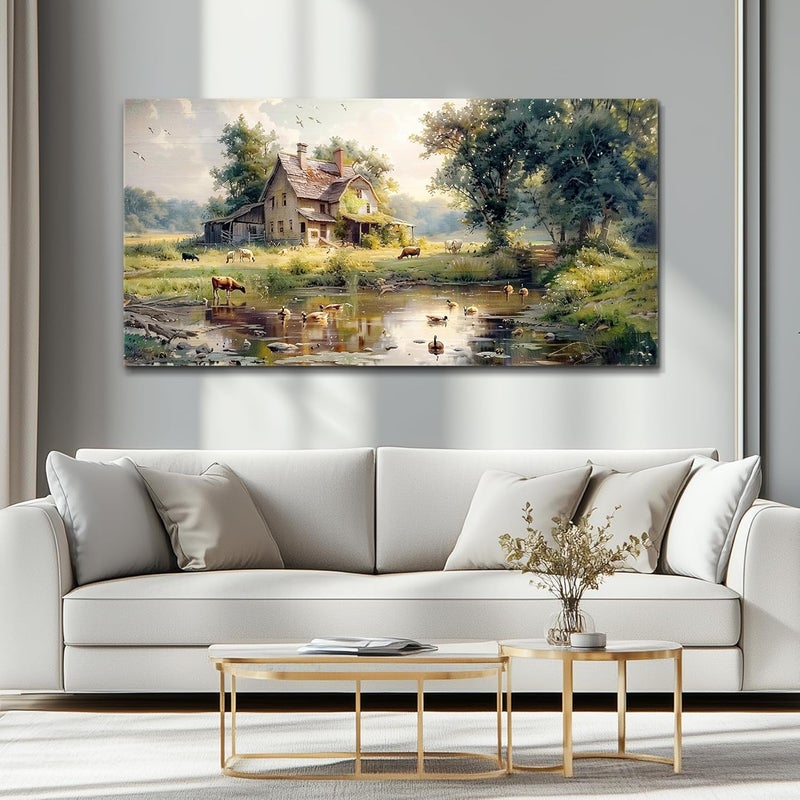 EMODA Farm Wall Painting Canvas 60x120 cm Framed – Rustic Landscape Wall Decor for Home | Large Framed Canvas Print for Living Room Bedroom Home Office Wall Decoration – Premium Quality Artwork for Modern Interior Styling - Image 3