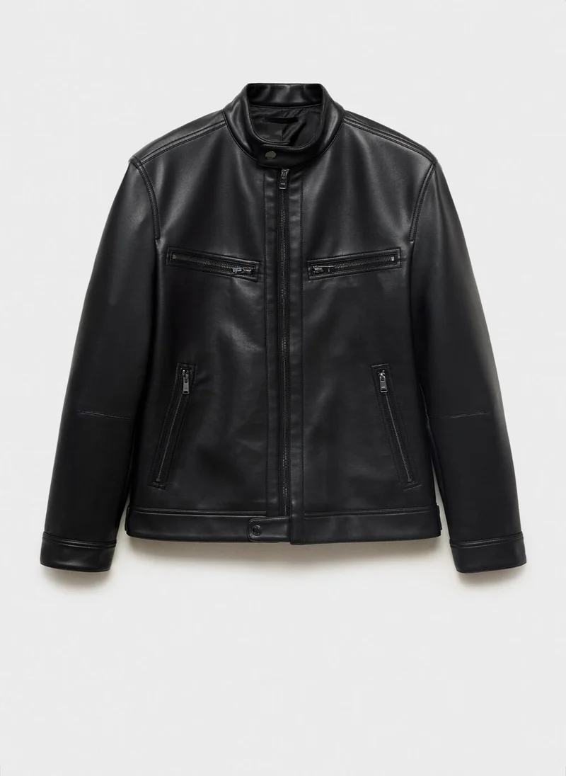 مانجو مان جاكيت جلد صناعي بسحاب