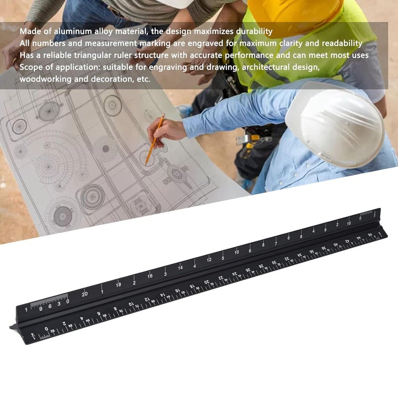 مسطرة مثلثة من سبائك الألومنيوم مقاس 12 بوصة 30 سم مع علامات محفورة للرسم والتصميم وأعمال النجارة - Image 3