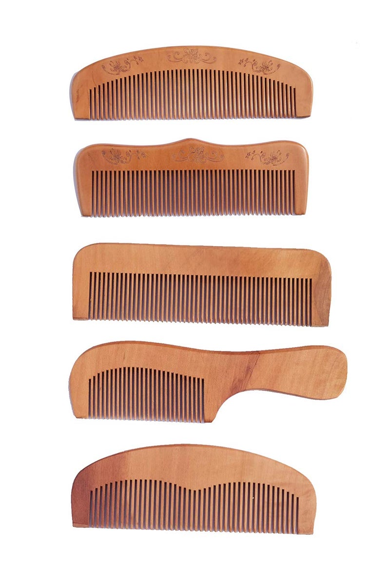 CRAFTCASTLE Handmade Neem Wood Broad Tooth Anti-Dandruff Comb For Men and Women (Set Of 5) - Image 2