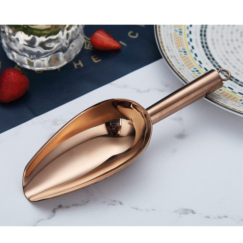 Berglander مغرفة ثلج من الفولاذ المقاوم للصدأ باللون الوردي الذهبي 6 أونصات، مغرفة معدنية مطلية بالنحاس التيتانيوم لصانعة الثلج متعددة الاستخدامات للحلويات، الزفاف، المطبخ، الحانة، الحفلات، الحيوانات الأليفة، طعام الكلاب، مجرفة الشاطئ - Image 3