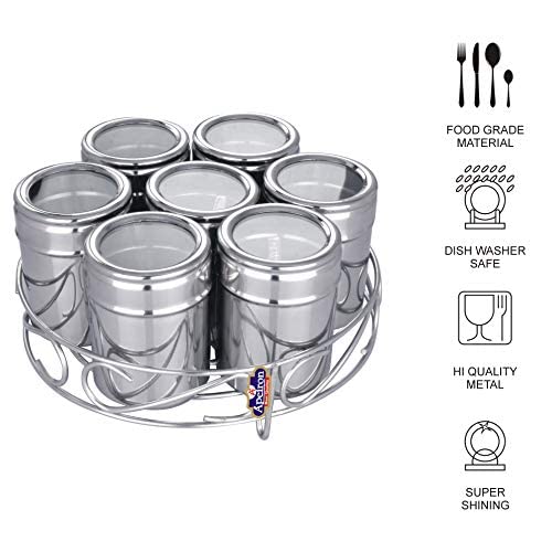 Apeiron Stainless steel Classic Spice Box |Spice Container | Masala Dabba | Dry Fruit Box | Kitchen Container | Storage Box | Storage Container 7pcs 7 Piece Spice Set… - Image 3