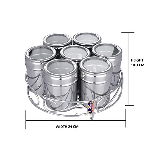 Apeiron Stainless steel Classic Spice Box |Spice Container | Masala Dabba | Dry Fruit Box | Kitchen Container | Storage Box | Storage Container 7pcs 7 Piece Spice Set… - Image 2