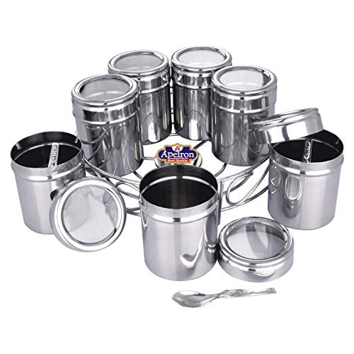 Apeiron Stainless steel Classic Spice Box |Spice Container | Masala Dabba | Dry Fruit Box | Kitchen Container | Storage Box | Storage Container 7pcs 7 Piece Spice Set… - Image 1